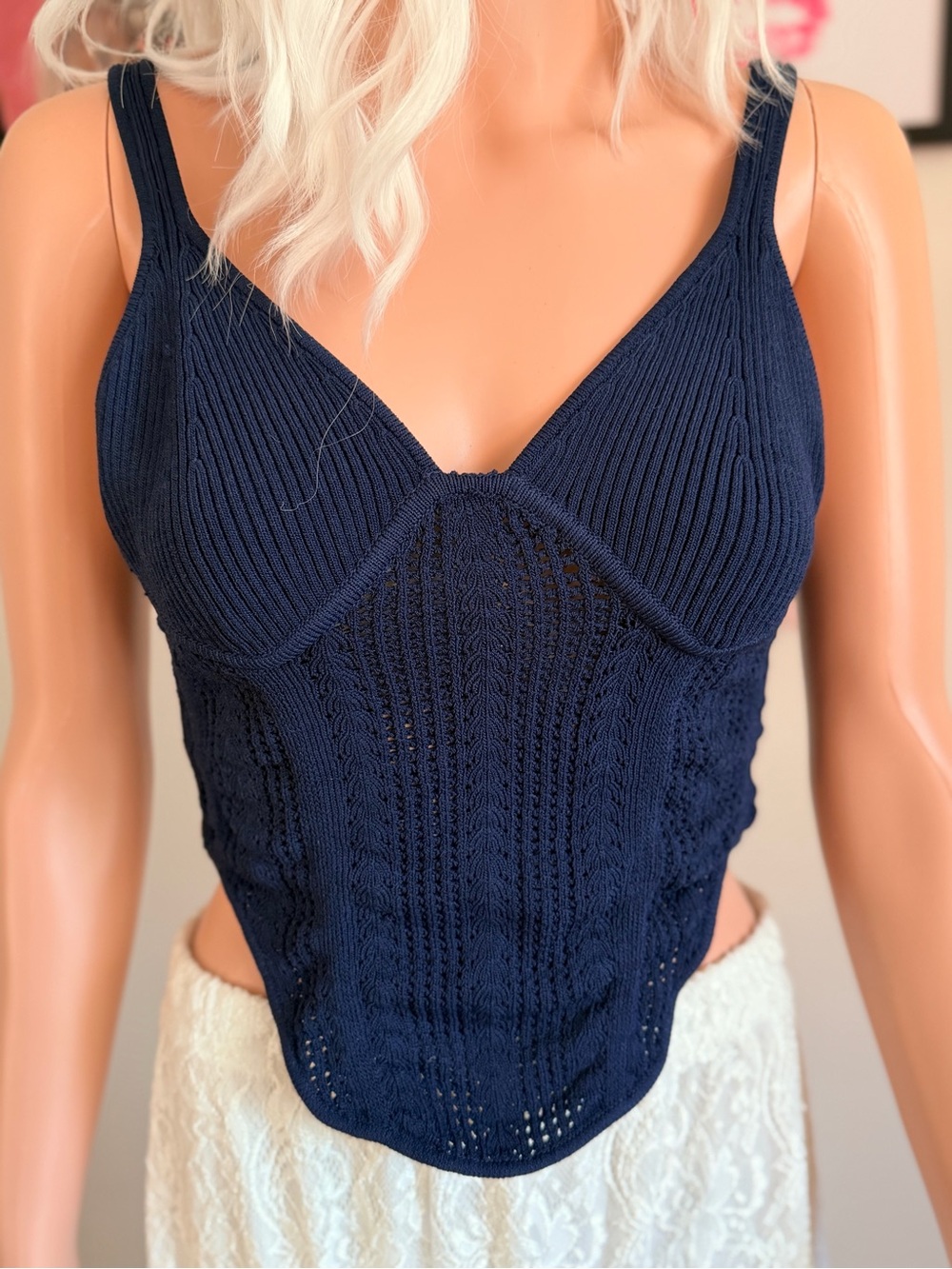 NWT Garage Maritime Blue Crochet Corset Top Size XL